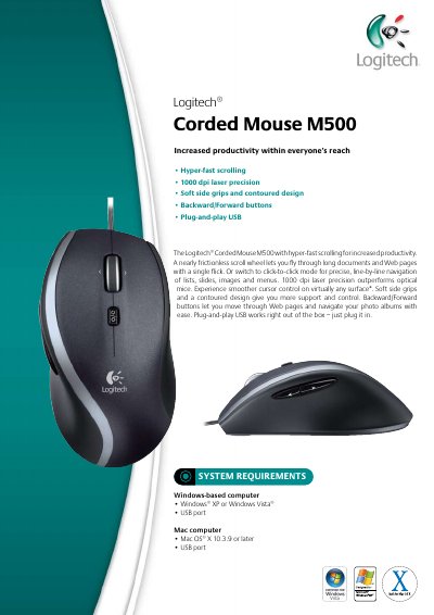 Logitech M500 Corded Mouse Quick Start Guide - cover page