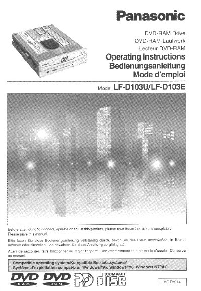 Panasonic LF-D103U/ALF-D103E DVD-RAM Drive Operating Instructions - cover page