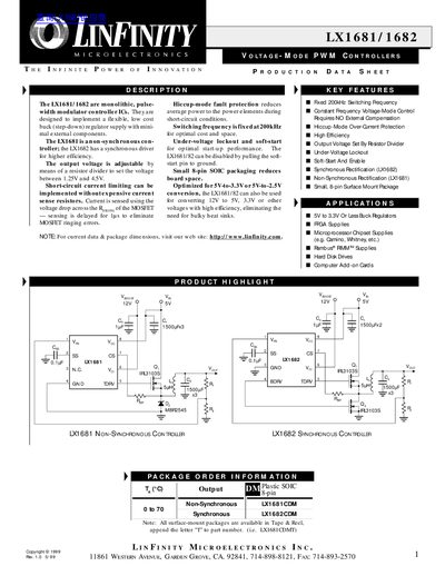 Linfinity LX1681/1682 Voltage-Mode PWM Controllers Datasheet - cover page