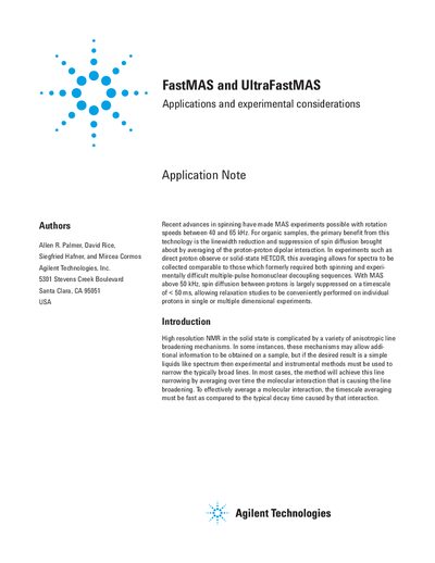 Agilent FastMAS and UltraFastMAS Application Note - cover page