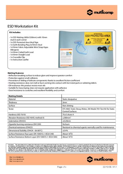 Multicomp ESD Workstation Kit Datasheet - cover page