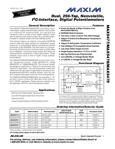 Maxim MAX5477/MAX5478/MAX5479 Digital Potentiometers Datasheet - cover page