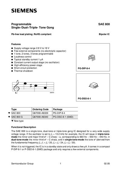 Siemens SAE 800 Datasheet - cover page