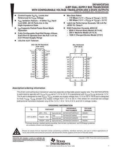 Texas Instruments SN74AVC8T245 Datasheet - cover page