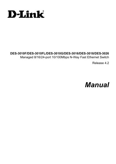 D-Link DES-3010F/DES-3010FL/DES-3010G/DES-3016/DES-3018/DES-3026 Network Switche user manual(1) - cover page