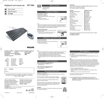 Philips SPT1000 Keyboard and Mouse Set User Manual - cover page