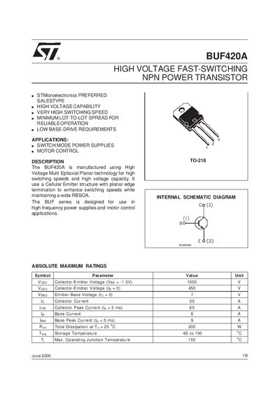 STMicroelectronics BUF420A Datasheet - cover page