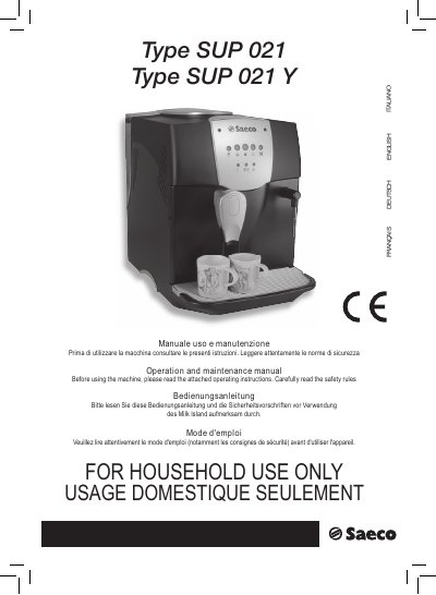 Saeco SUP 021 Y User Manual - cover page