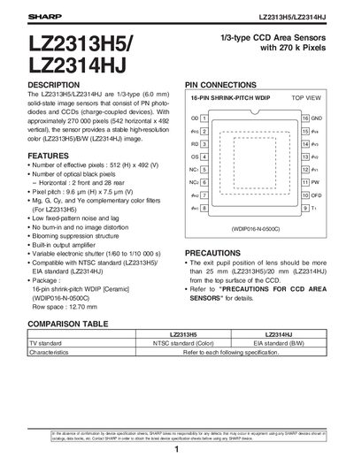 Sharp LZ2313H5/LZ2314HJ Image Sensor Datasheet - cover page