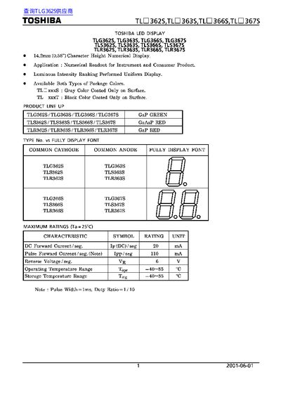 Toshiba TLG363S LED Display Datasheet - cover page