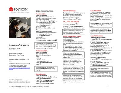 Polycom SoundPoint IP 330/320 Quick User Guide - cover page