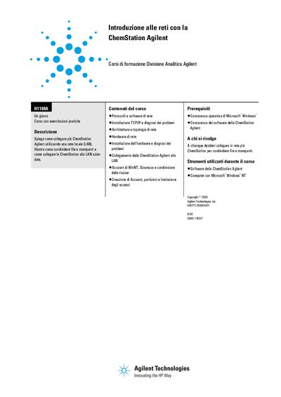 Agilent H1188A Network Introduction Training Course Manual - cover page