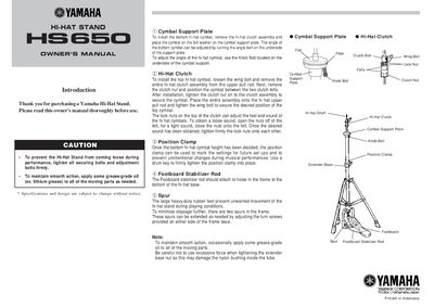 Yamaha HS650 Hi-Hat Stand Owner's Manual - cover page