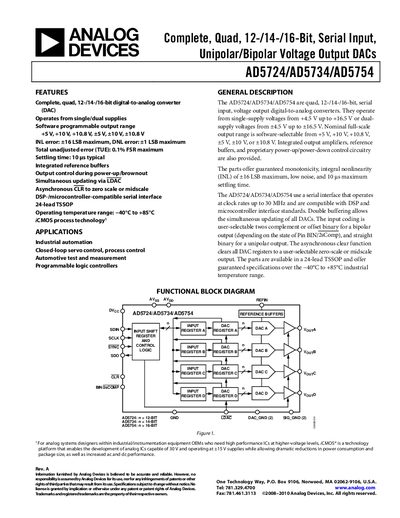 Analog Devices AD5724/AD5734/AD5754 Datasheet - cover page