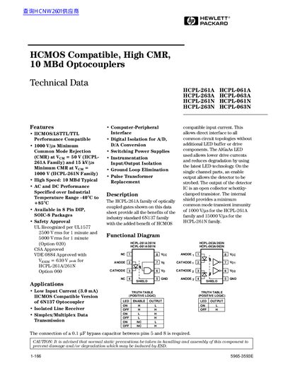 HEWLETT PACKARD HCPL-261A/HCPL-061A/HCPL-263A/HCPL-063A/HCPL-261N/HCPL-061N/HCPL-263N/HCPL-063N handbook - cover page