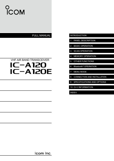 Icom IC-A120 VHF Air Band Transceiver User Manual - cover page