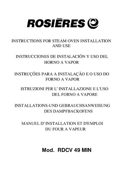 Rosieres RDCV 49 MIN Steam Oven Installation and Use Manual - cover page