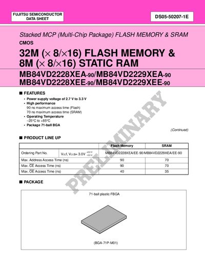 FUJITSU SEMICONDUCTOR MB84VD2228XEA/EE/2229XEA/EE-90 DATA SHEET - cover page