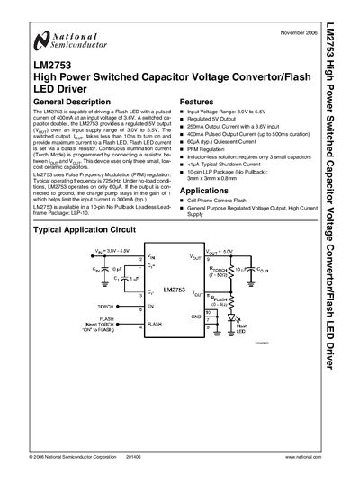 National Semiconductor LM2753 LED Driver Datasheet - cover page
