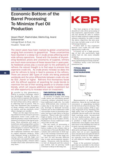 KBR Economic Bottom of the Barrel Processing to Minimize Fuel Oil Production