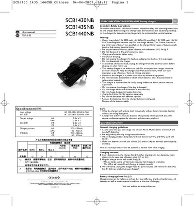 Philips SCB1430NB/SCB1435NB/SCB1440NB Battery Charger User Manual