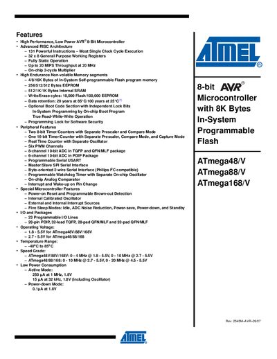 ATMEL ATmega48/V ATmega88/V ATmega168/V Manual