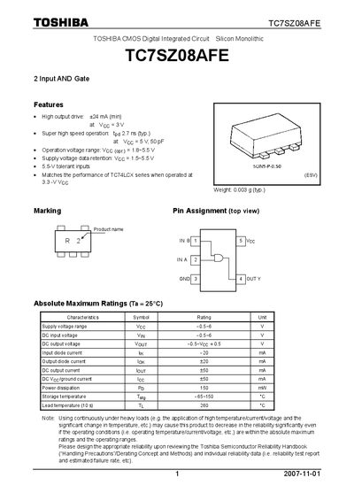 TOSHIBA TC7SZ08AFE Manual - cover page