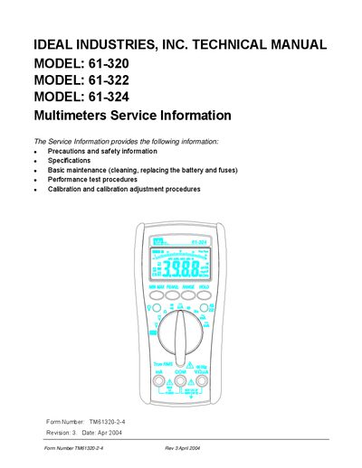Ideal 61-320/322/324 Multimeter Service Information Manual - cover page