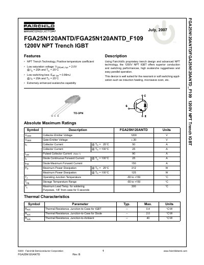 FAIRCHILD FGA25N120ANTD FGA25N120ANTD_F109 Manual - cover page
