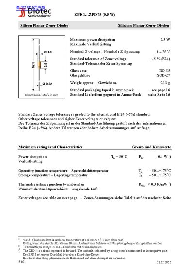 Diotec ZPD Series Silicon-Planar-Zener-Diodes Datasheet - cover page