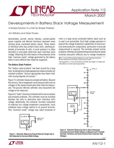 Linear Technology AN112 Application Note Battery Stack Voltage Measurement - cover page