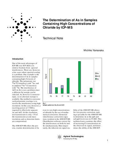 Agilent 4500 ICP-MS Technical Note: Determination of As in High Chloride Samples - cover page