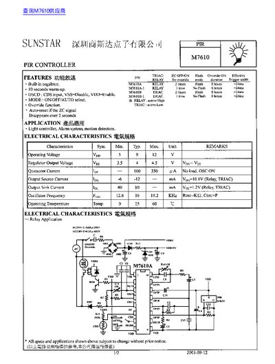 SunStar M7610 PIR Controller Datasheet - cover page
