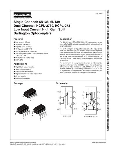 FAIRCHILD 6N138 6N139 DATA SHEET - cover page