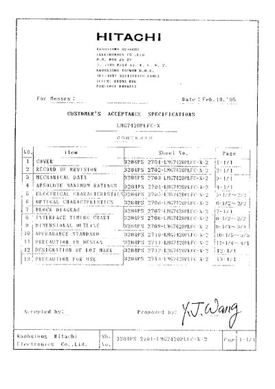 Hitachi LMG7420PLFC-X Specifications Handbook - cover page