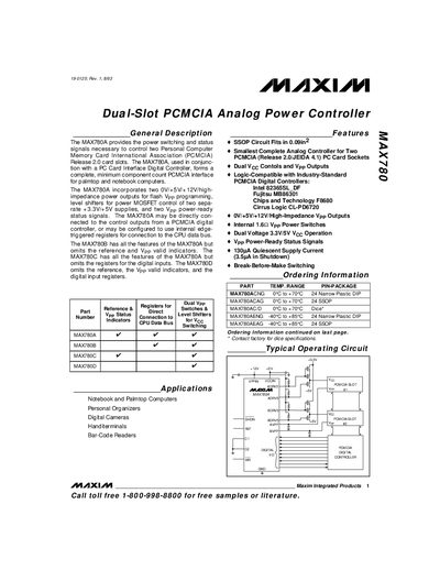 Maxim MAX780 Dual-Slot PCMCIA Analog Power Controller User Manual - cover page