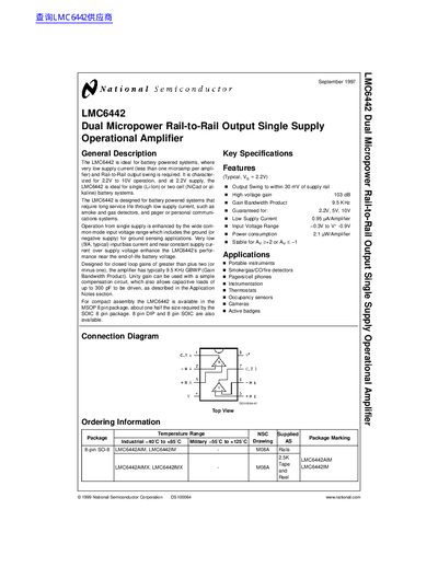 National Semiconductor LMC6442 Operational Amplifier Datasheet - cover page