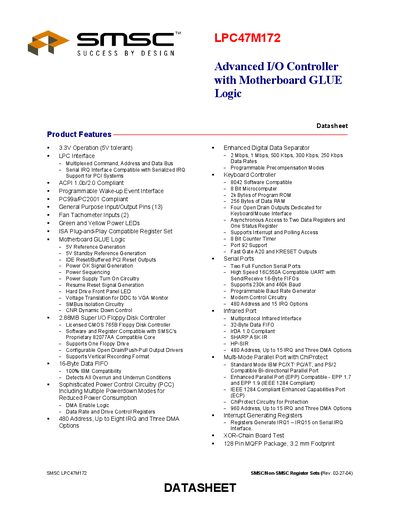 SMSC LPC47M172 Advanced I/O Controller Datasheet - cover page