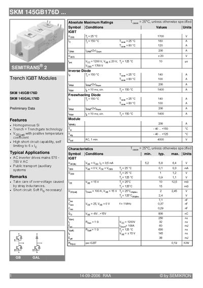 Semikron SKM 145GB176D Datasheet - cover page