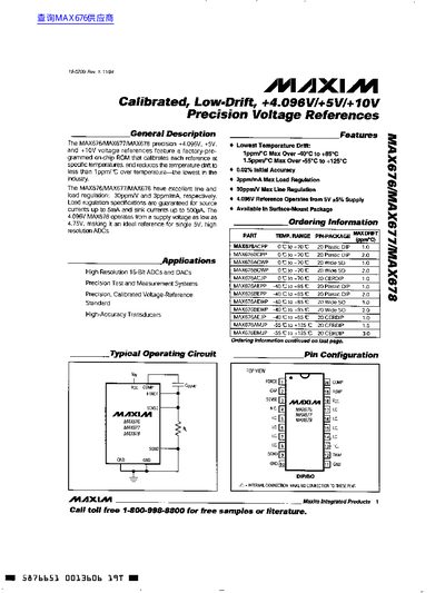 Maxim MAX676/MAX677/MAX678 Precision Voltage References Datasheet - cover page
