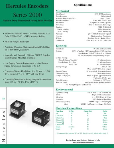 Hercules Series 2000 Encoders Product Specifications - cover page