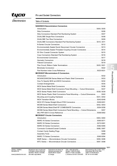 Tyco Pin and Socket Connectors Catalog 1308940 - cover page