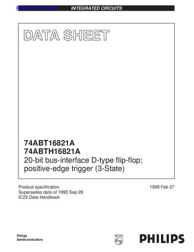 PHILIPS 74ABT16821A 74ABTH16821A 20-bit bus-interface D-type flip-flop; positive-edge trigger (3-State) handbook - cover page