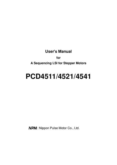 Nippon Pulse Motor PCD4511/4521/4541 User Manual - cover page