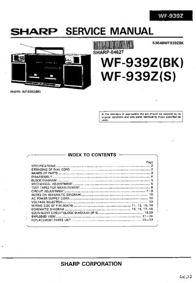 Sharp WF-9392 Service Manual - cover page