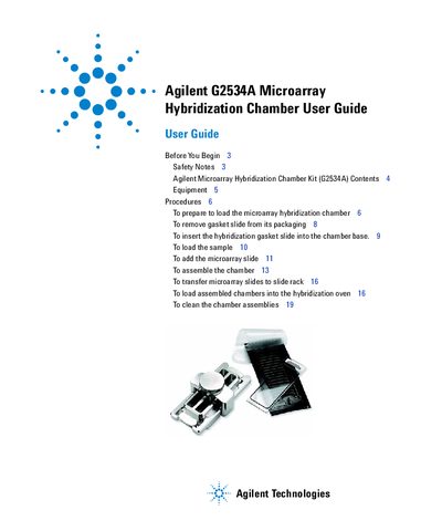 Agilent G2534A Microarray Hybridization Chamber User Guide