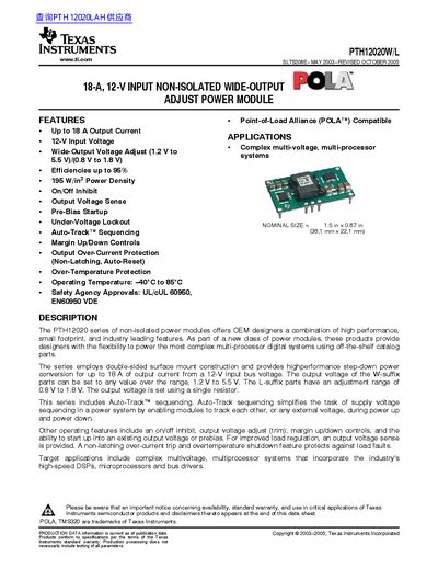 Texas Instruments PTH12020W/L Power Module Datasheet - cover page