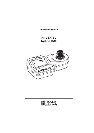 Hanna Instruments HI 96718C Iodine ISM Instruction Manual - cover page