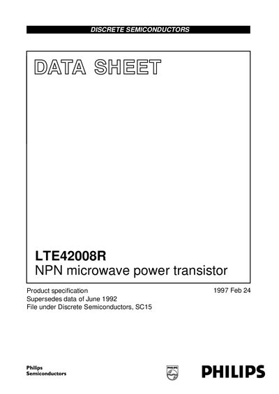 Philips LTE42008R NPN Microwave Power Transistor Datasheet - cover page