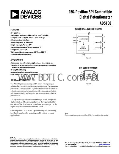 Analog Devices AD5160 Datasheet - cover page